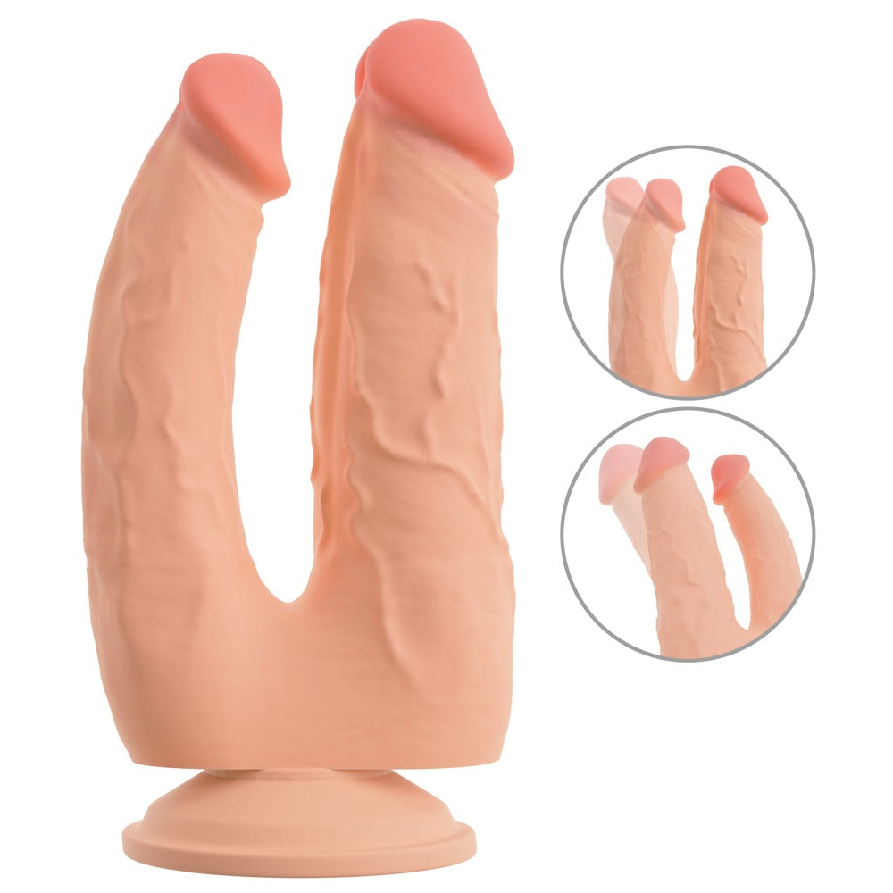 Double gode "Bendable Double Penetrator" avec ventouse - peau flexible 20 cm (couleur chair clair)