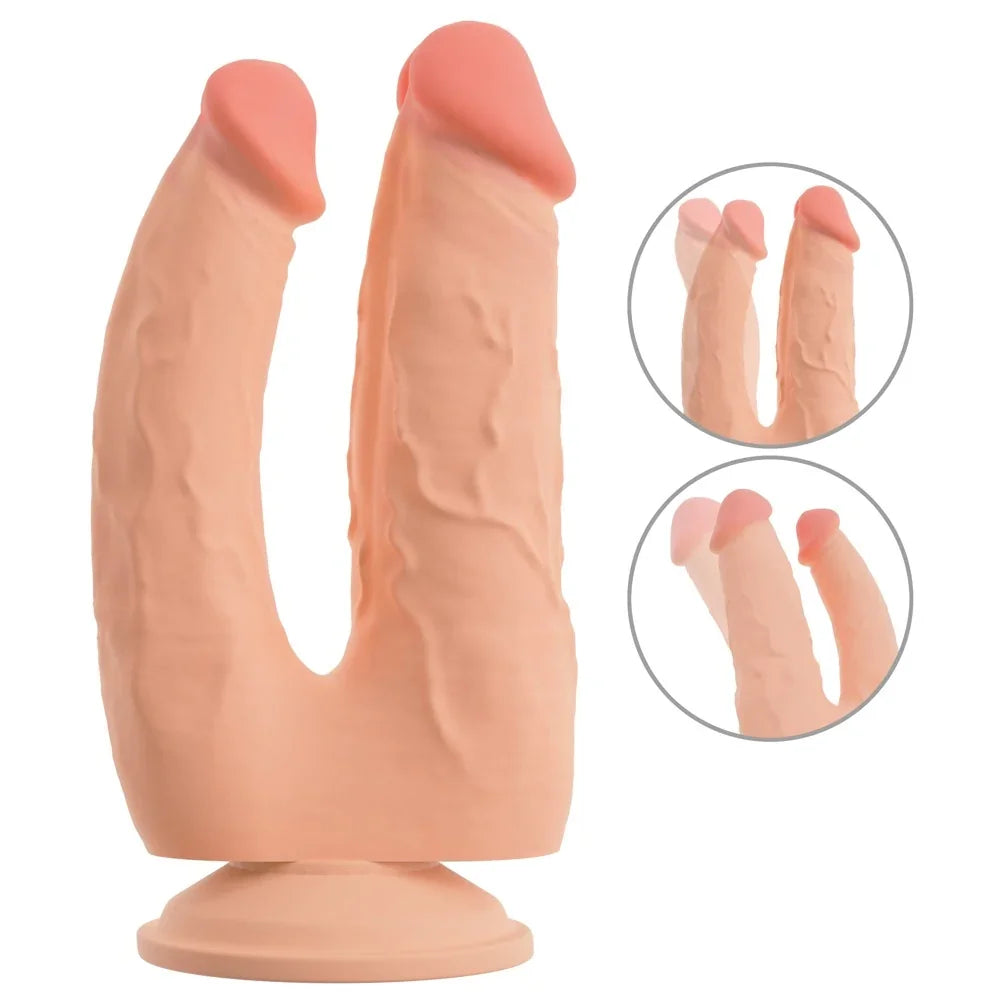 Doppeldildo mit realistischer Textur und Saugnapf für intensive Paar-Spiele