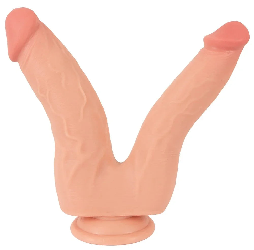 Doppeldildo mit Saugnapf für intime Vergnügen, hautfarben und realistisch gestaltet