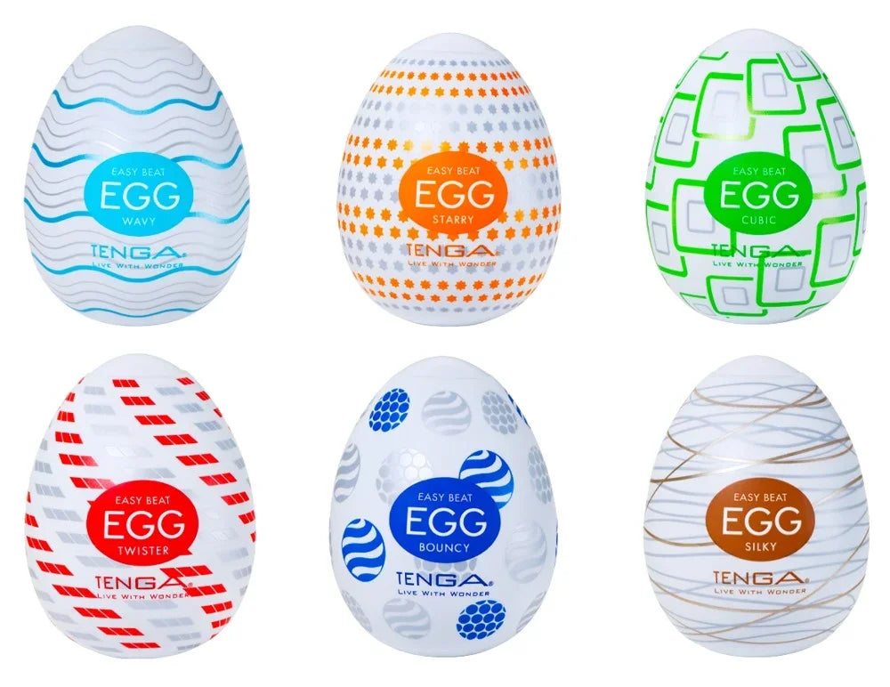 TENGA Easy Beat Egg Vibratoren in sechs Designs: Wavy, Starry, Cubic, Twister, Bouncy, Silky