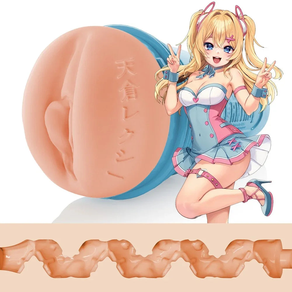 Realistischer Penis-Trainingsvibrator mit wellenförmigem Innenkanal und Anime-Motiv, ideal für Liebesleben & Intimität