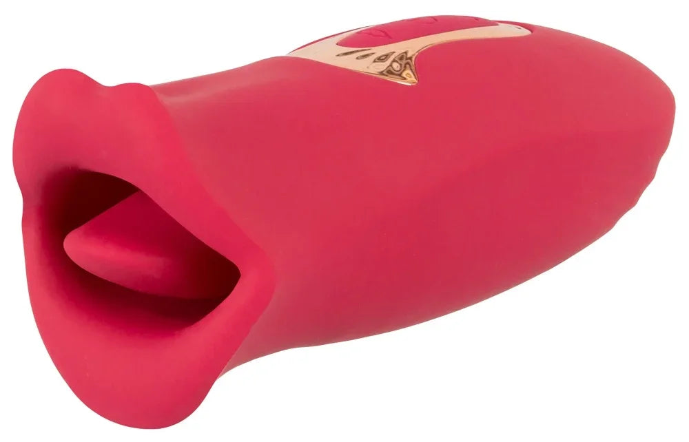 Roter Vibrator mit Lippenform und goldener Verzierung für intimes Vergnügen