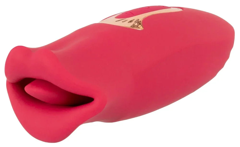 Roter Lippen-Vibrator mit goldener Verzierung für intime Momente