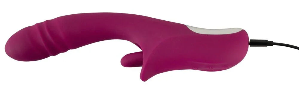Aufladbarer, rosafarbener Vibrator mit ergonomischer Form und Klitorisstimulator