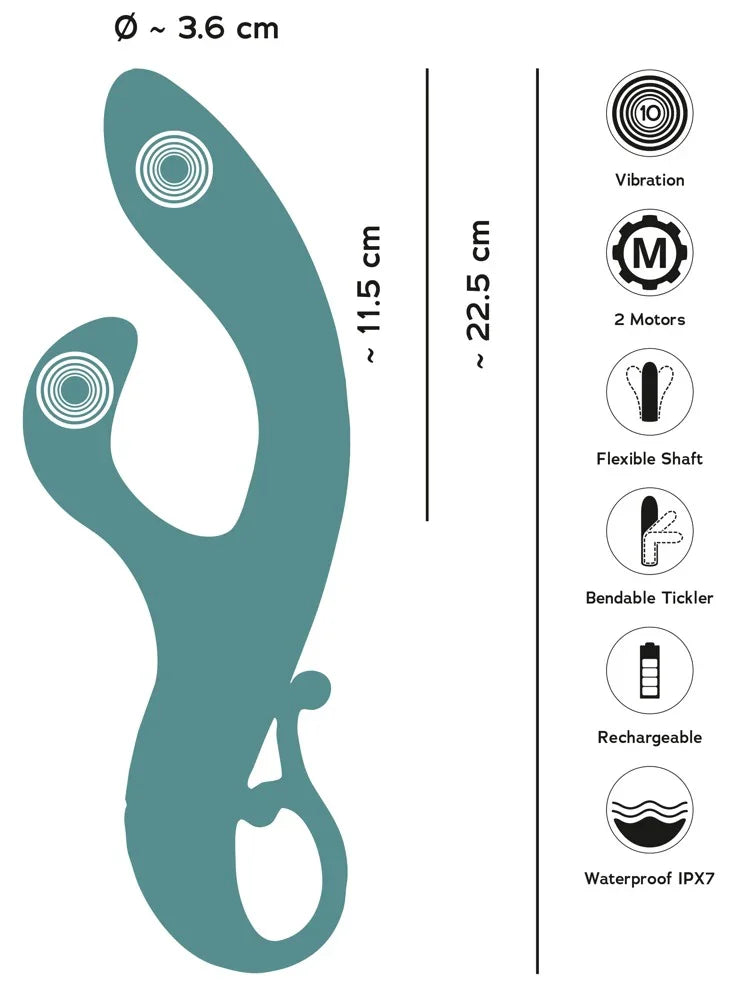 Vibrator „The Magician Rabbit“ aus Liquid-Silikon – 22,5 cm (türkis)