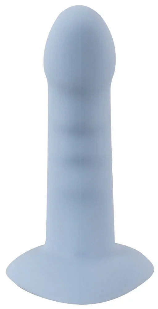 Hellblauer Silikon-Dildo mit strukturierter Oberfläche und Standfuß, Erotikspielzeug