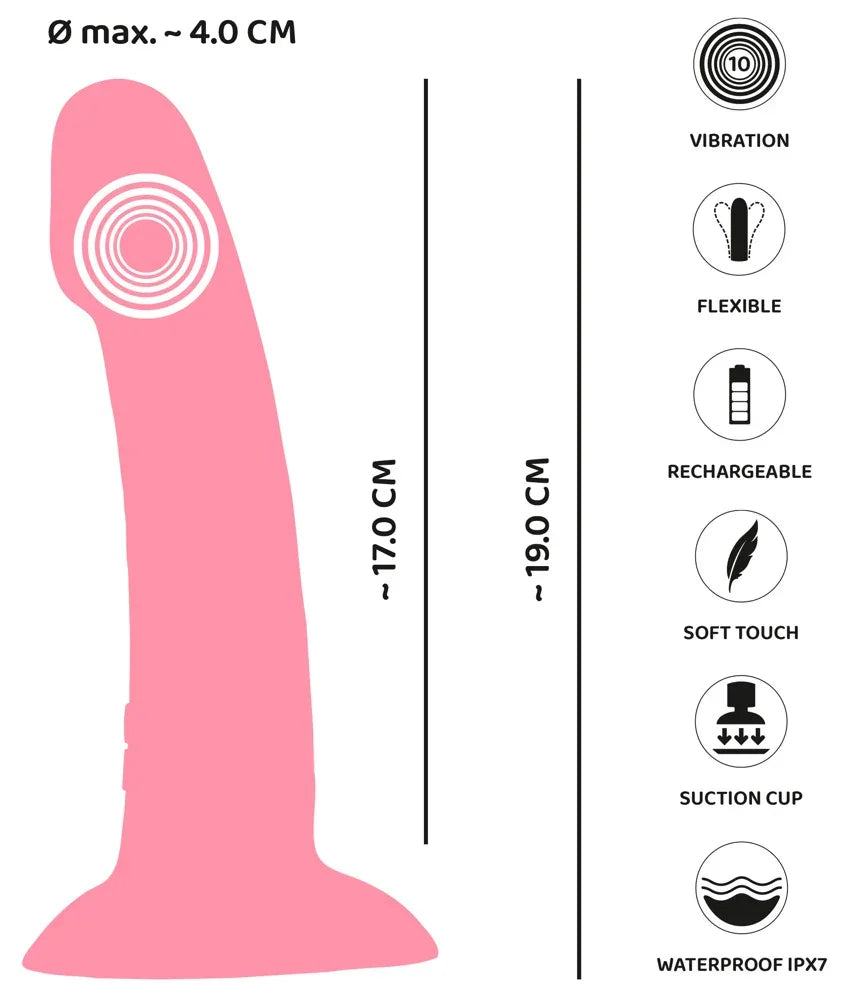 Rosa Vibrator mit Saugnapf, 19 cm Länge, flexible, vibrierende, wasserdichte Sexspielzeug