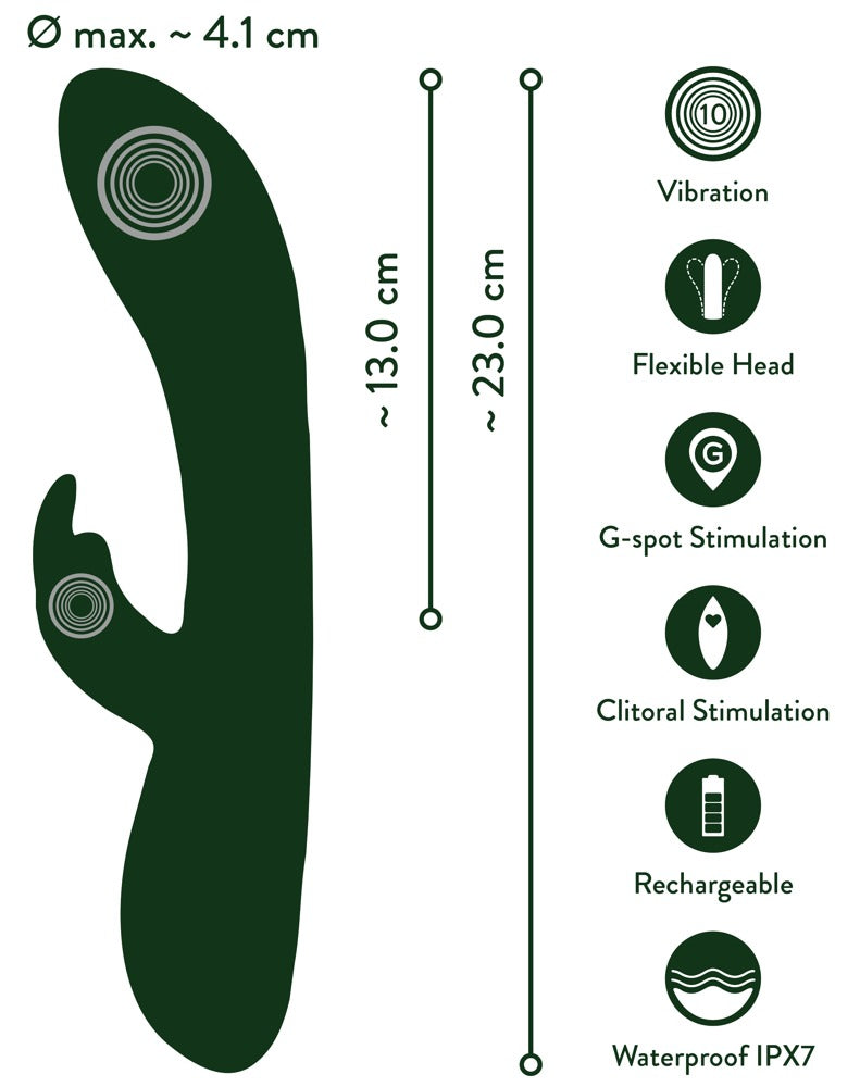 Rabbit Vibrator "Luxurious" aus Silikon - Soft-Touch-Textur 23 cm (grün)