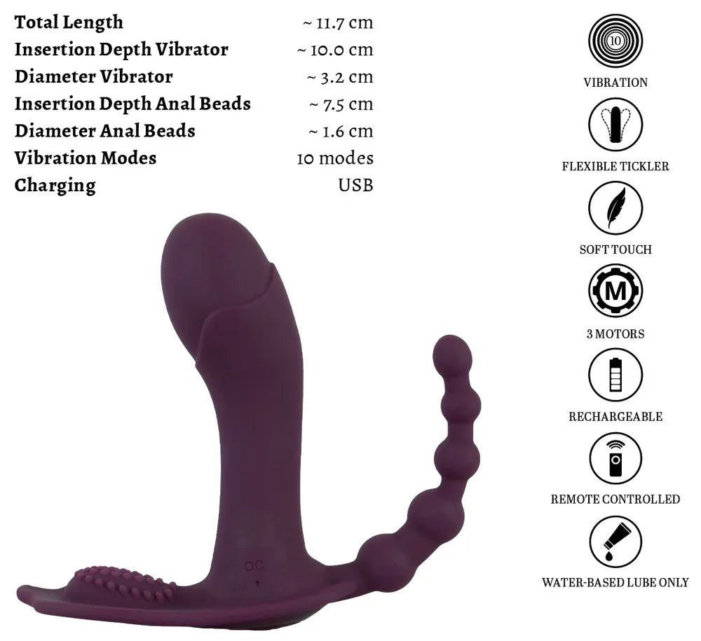 Panty-Vibrator „ARIVA RC“ aus Silikon – Panty-Tragbar, 3-Motoren (lila)