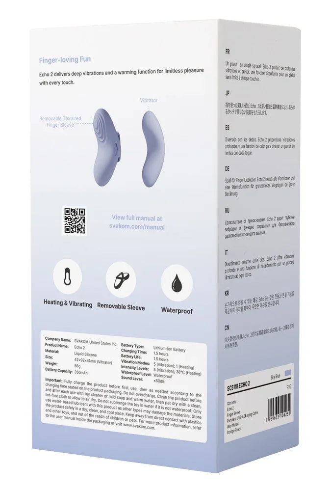 Vibrator Echo 2 mit Wärme- und Vibrationsfunktion, wasserdicht, mit abnehmbarer Fingerschlaufe – ideal für intime Momente