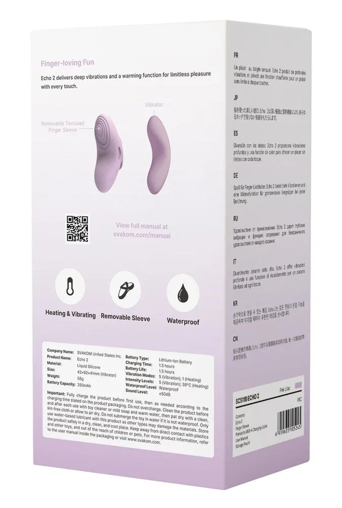Vibrator Echo 2 mit Wärmefunktion & abnehmbarer Fingerhülle – wasserdicht, diskret & für intensives Vergnügen