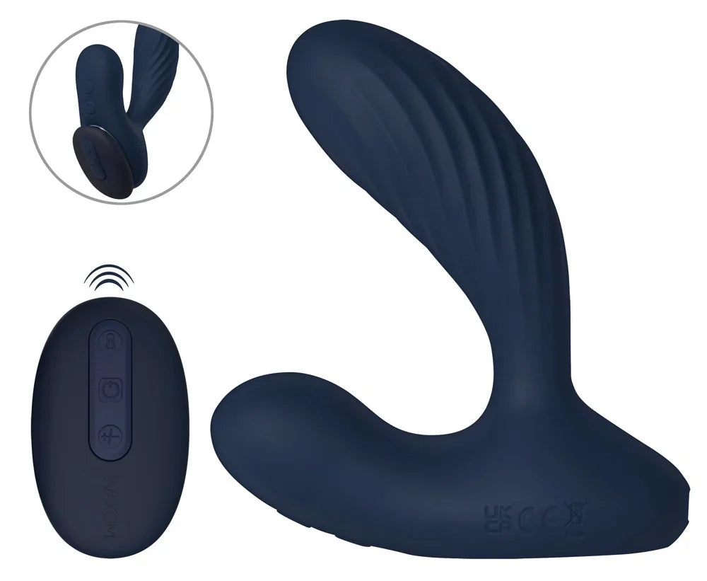 Dunkelblauer G-Punkt-Vibrator mit Fernbedienung und Wellenstruktur für intensives Vergnügen