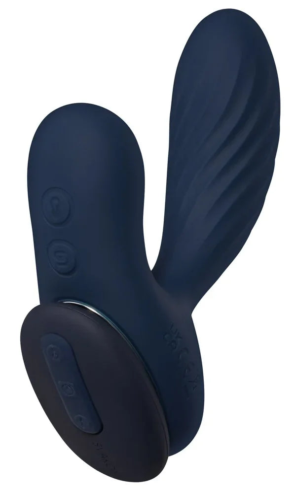 Blauer Vibrator mit Saugnapf und Wellenstruktur für intime Stimulation