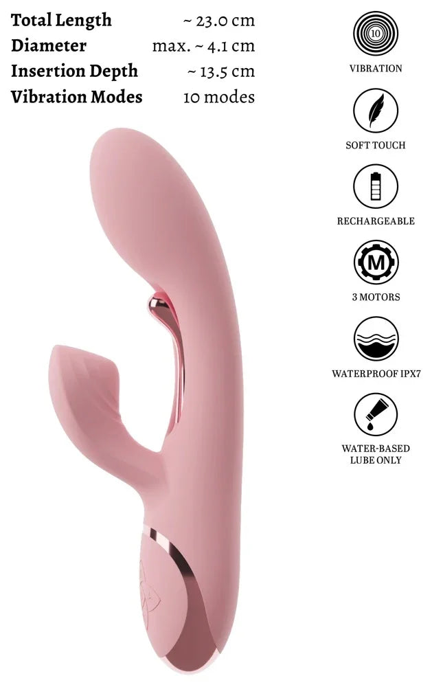 Rosa Vibrator mit 10 Modi, wasserdicht IPX7, aufladbar, weiche Oberfläche, 3 Motoren