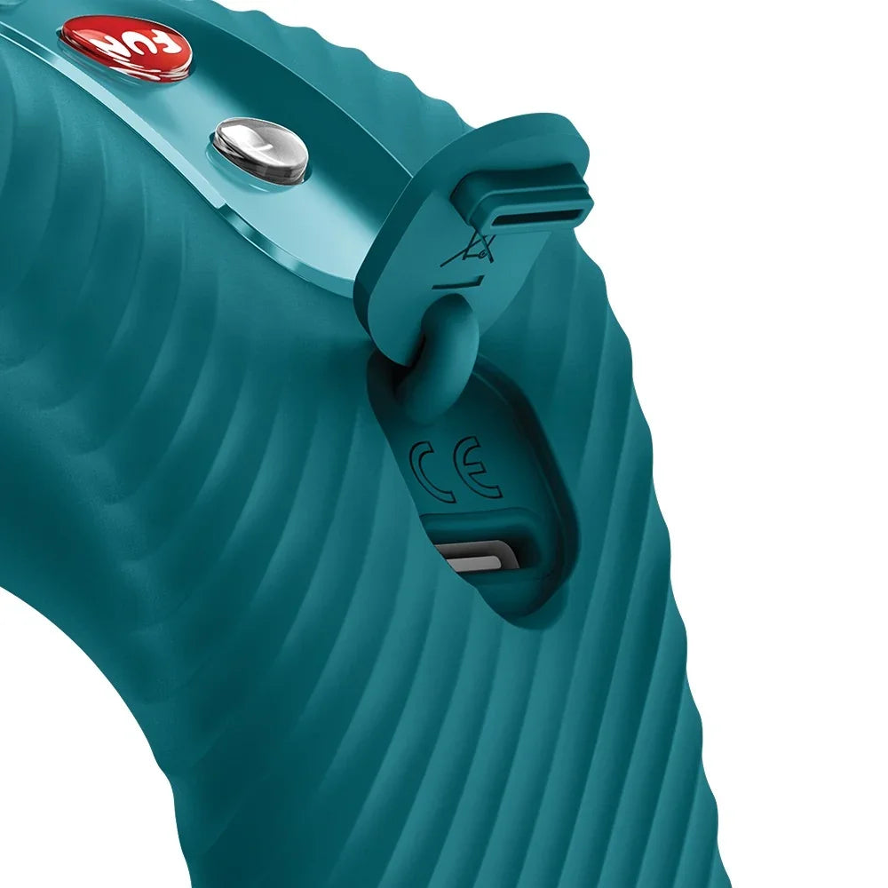 Teal Vibrator mit USB-Ladeanschluss und Bedienelementen für das Liebesleben