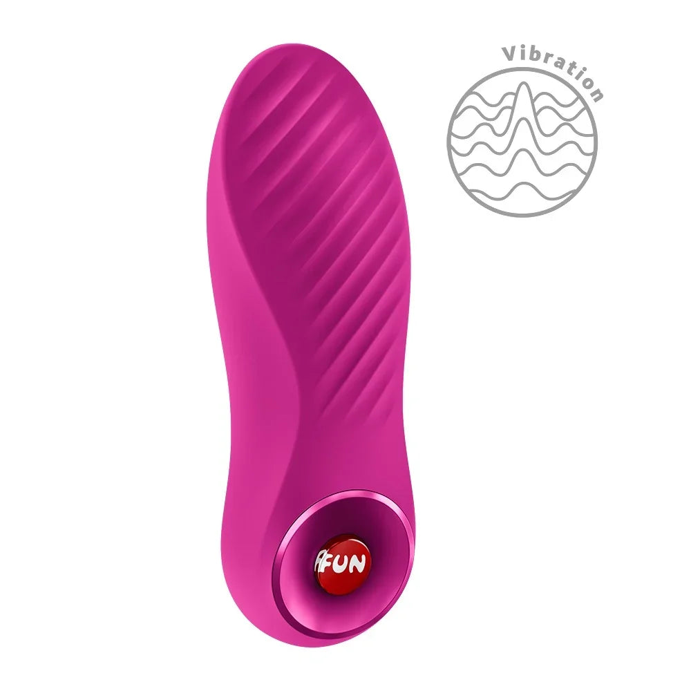 Pinkes Vibrations-Spielzeug mit Textur und 'FUN'-Knopf, ideal für das Liebesleben