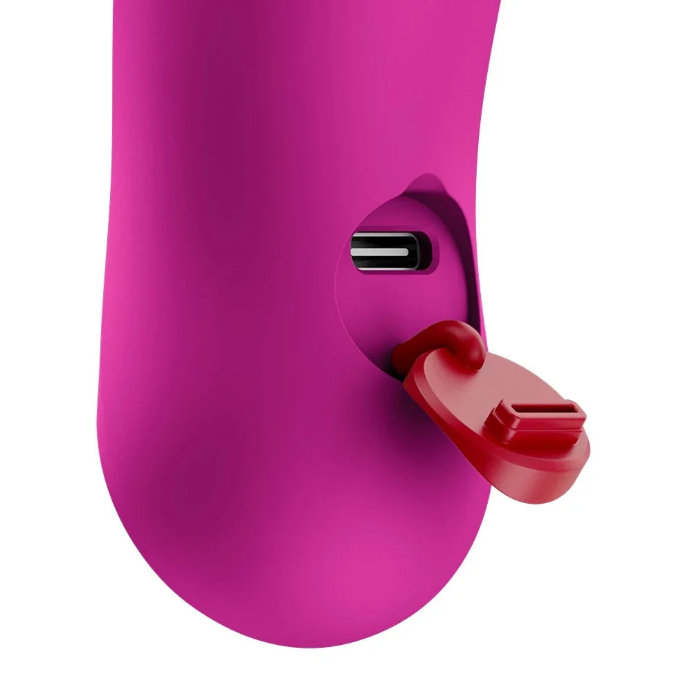 Lila wiederaufladbarer Vibrator mit USB-Anschluss und rotem Verschluss