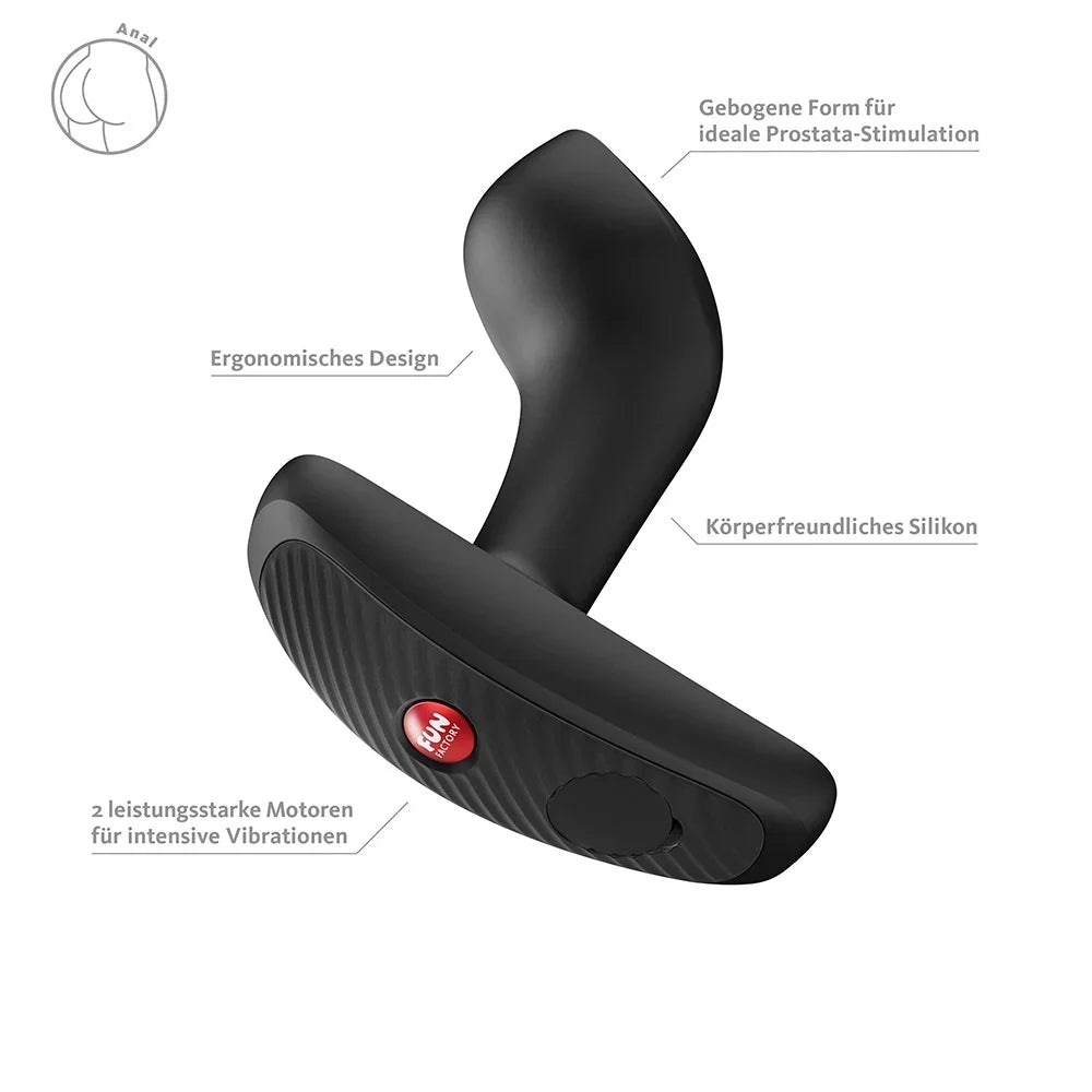 Schwarzer Prostata-Vibrator mit ergonomischem Design, Silikon und intensiven Vibrationen für anale Stimulation