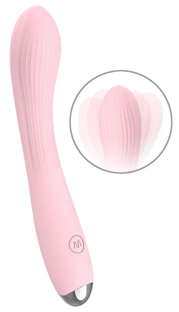 Rosa Vibrator mit geripptem Kopf und Silikonoberfläche für intensives Vergnügen