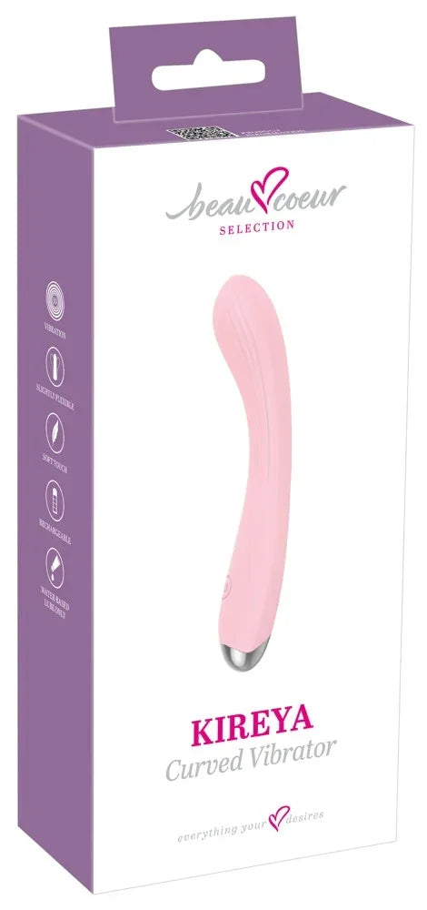 Rosa gebogener Vibrator Kireya von Beau Coeur Selection – wiederaufladbar, wasserdicht, sanfte Oberfläche