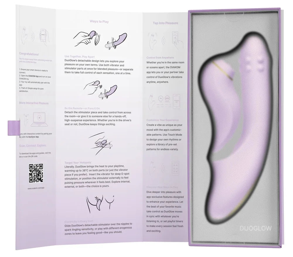 Lila DuoGlow Vibrator mit App-Steuerung und Wärme-Funktion im Geschenkset