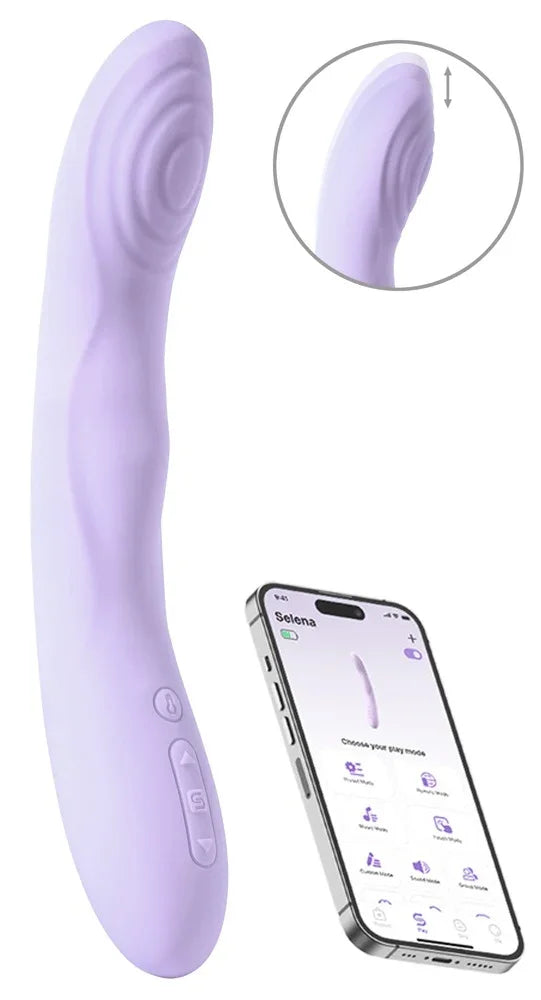 Lila Vibrator mit App-Steuerung und Wellenstruktur für intensives Vergnügen