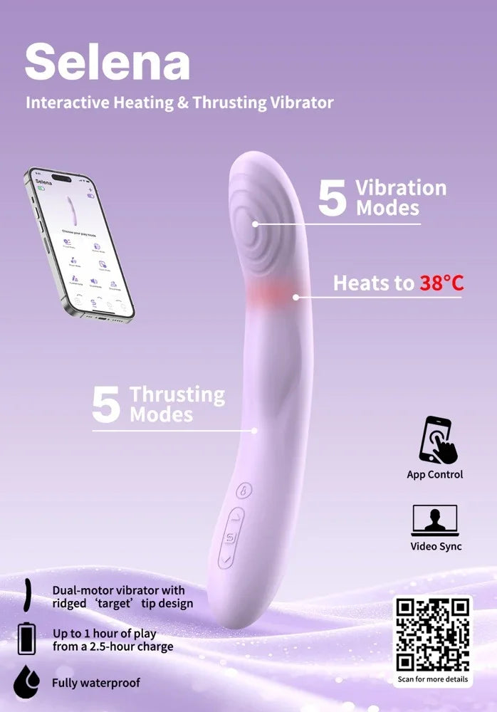 Interaktiver Vibrator Selena mit Erwärmung, 5 Vibrations- & Stoßmodi, App-Steuerung, wasserdicht