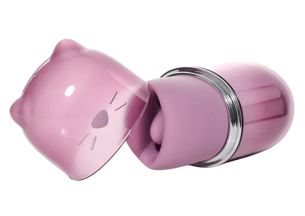 Rosa Katzen-Vibrator mit Silikonkopf und Metallring für intimes Vergnügen