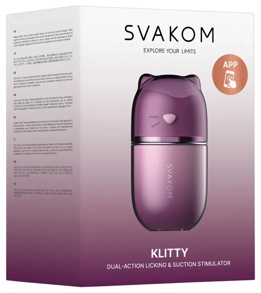 Lila Katzen-Vibrator Klitty mit Saug- und Leckfunktion, App-steuerbar – Liebesleben-Produkt