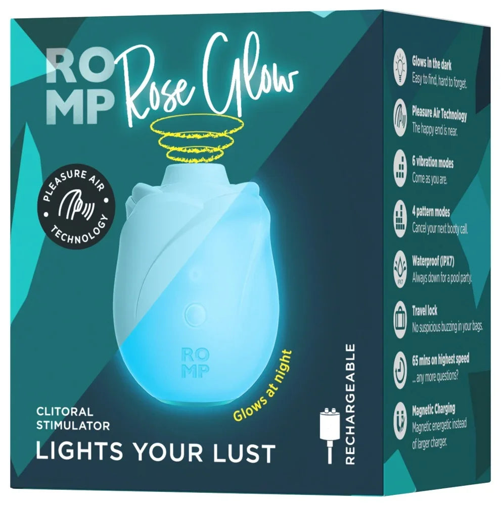 ROMP Rose Glow Klitoralstimulator mit Leuchteffekt & Luftdrucktechnologie, wasserdicht, aufladbar