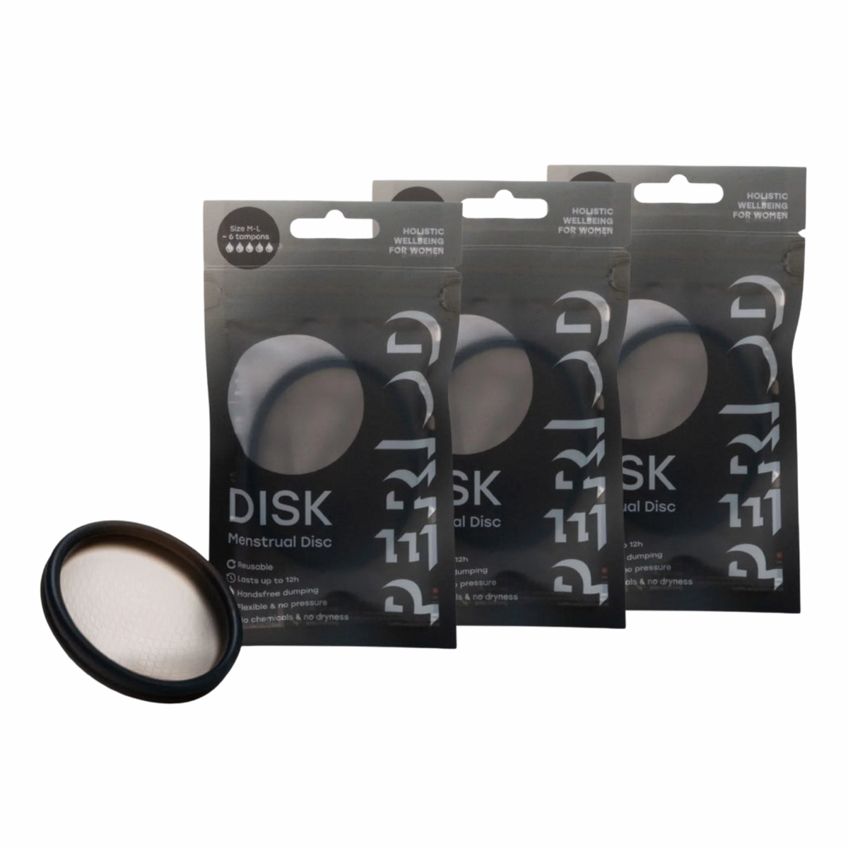 3er-Pack PERIOD Menstruationsdisk DISK in Schwarz, Größe M-L, inklusive Verpackung.