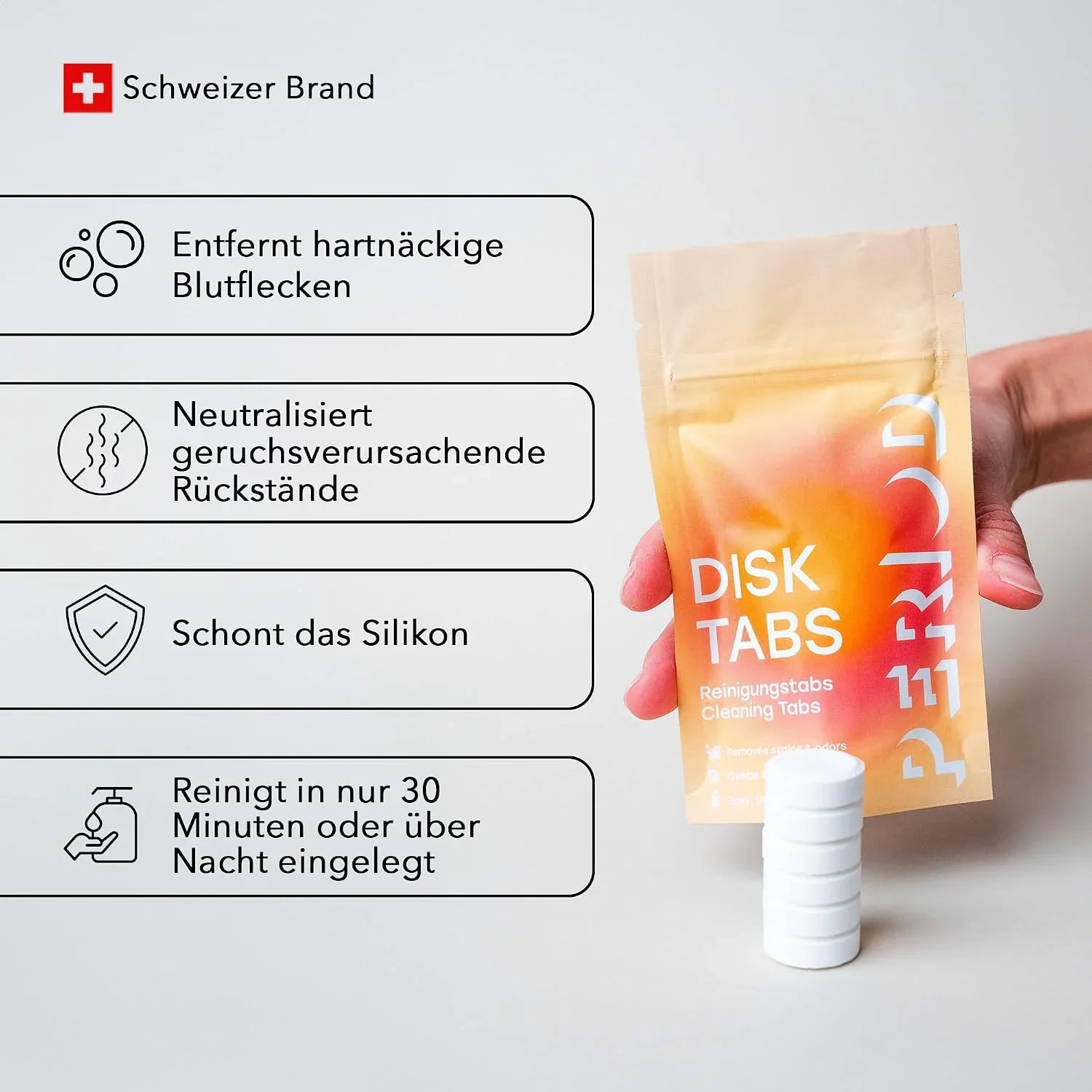 Disk Tabs Reinigungstabs für Sexspielzeug – entfernt Blutflecken, neutralisiert Gerüche, schont Silikon
