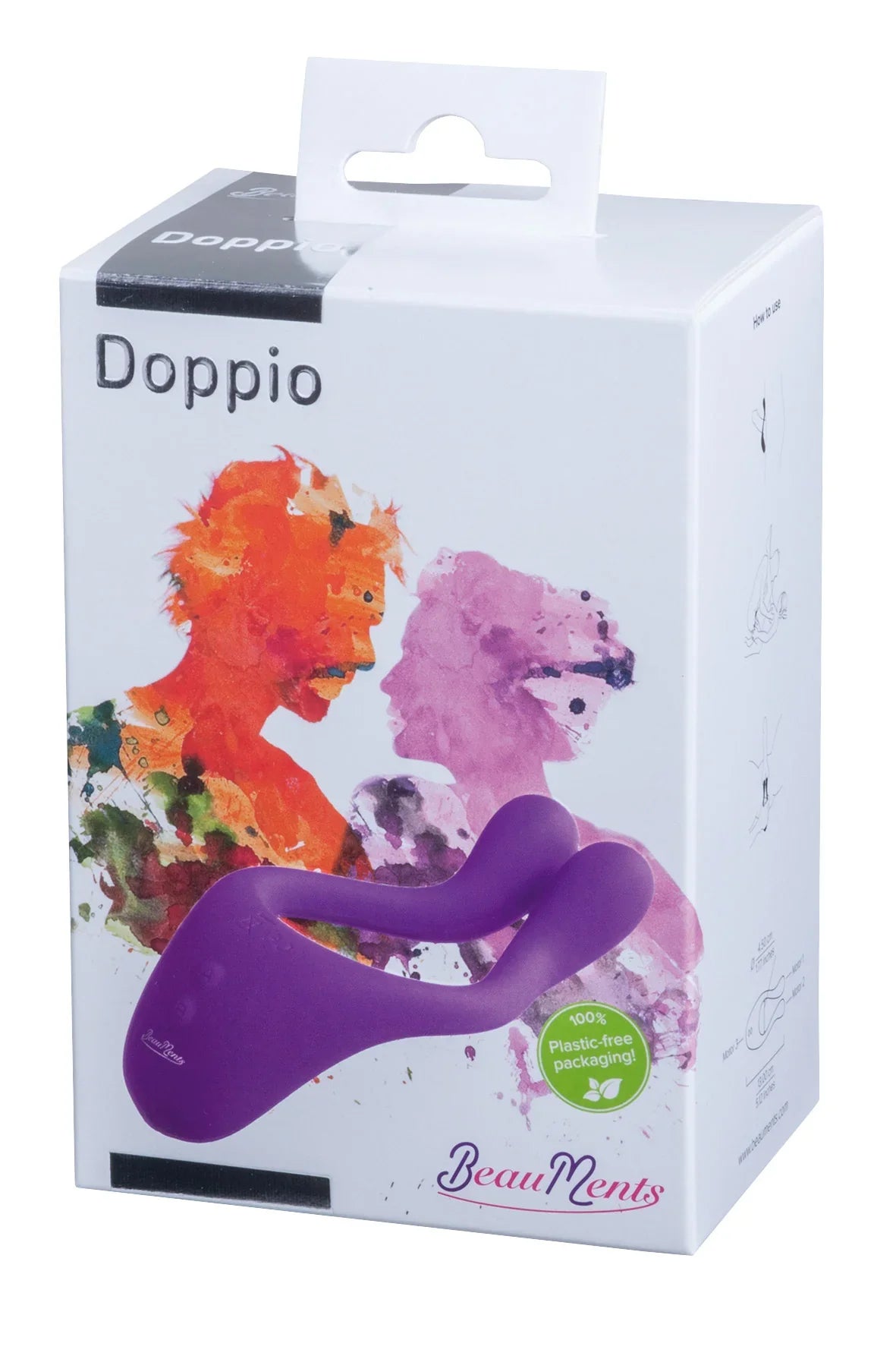 Lila Doppio Vibrator von BeauMents in plastikfreier Verpackung für intensives Vergnügen
