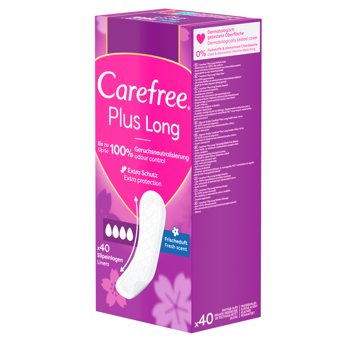 Slipeinlagen "Plus Long Frischeduft 40 Stück" – Extra langer Schutz von Carefree®