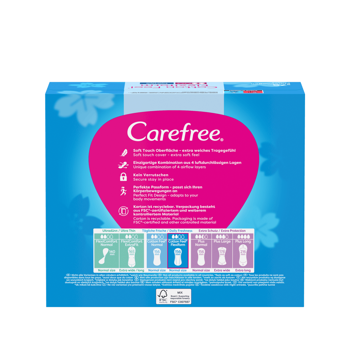 Slipeinlagen "Cotton Feel Flexiform Frischeduft 76 Stück" – Flexible Passform von Carefree®