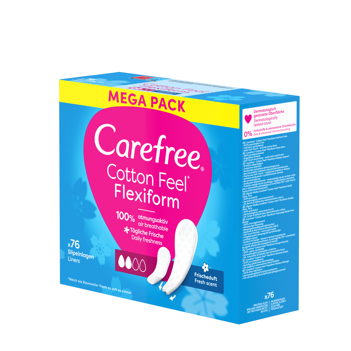 Slipeinlagen "Cotton Feel Flexiform Frischeduft 76 Stück" – Flexible Passform von Carefree®