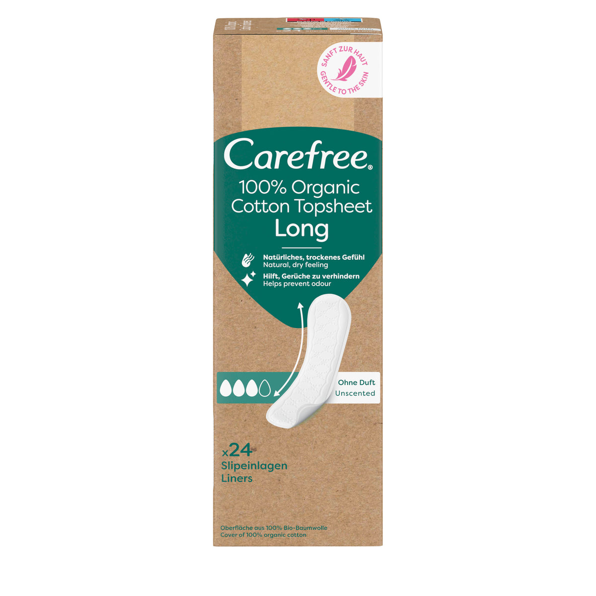 Protège-slips « Organic Long sans parfum 24 unités » – Avec coton bio de Carefree®