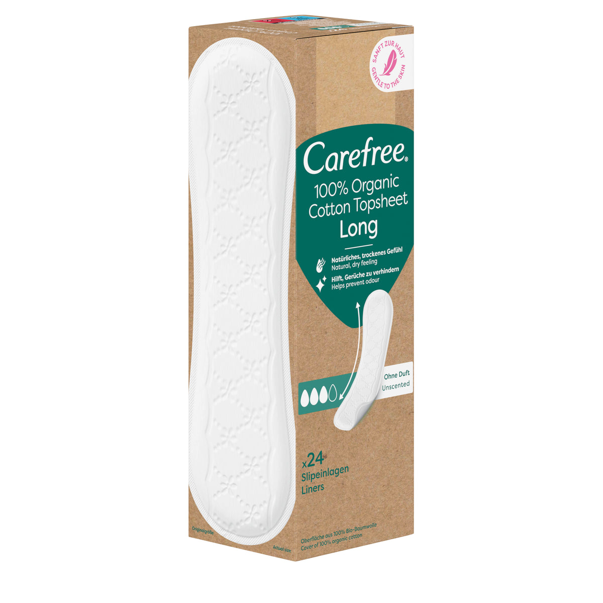 Protège-slips « Organic Long sans parfum 24 unités » – Avec coton bio de Carefree®