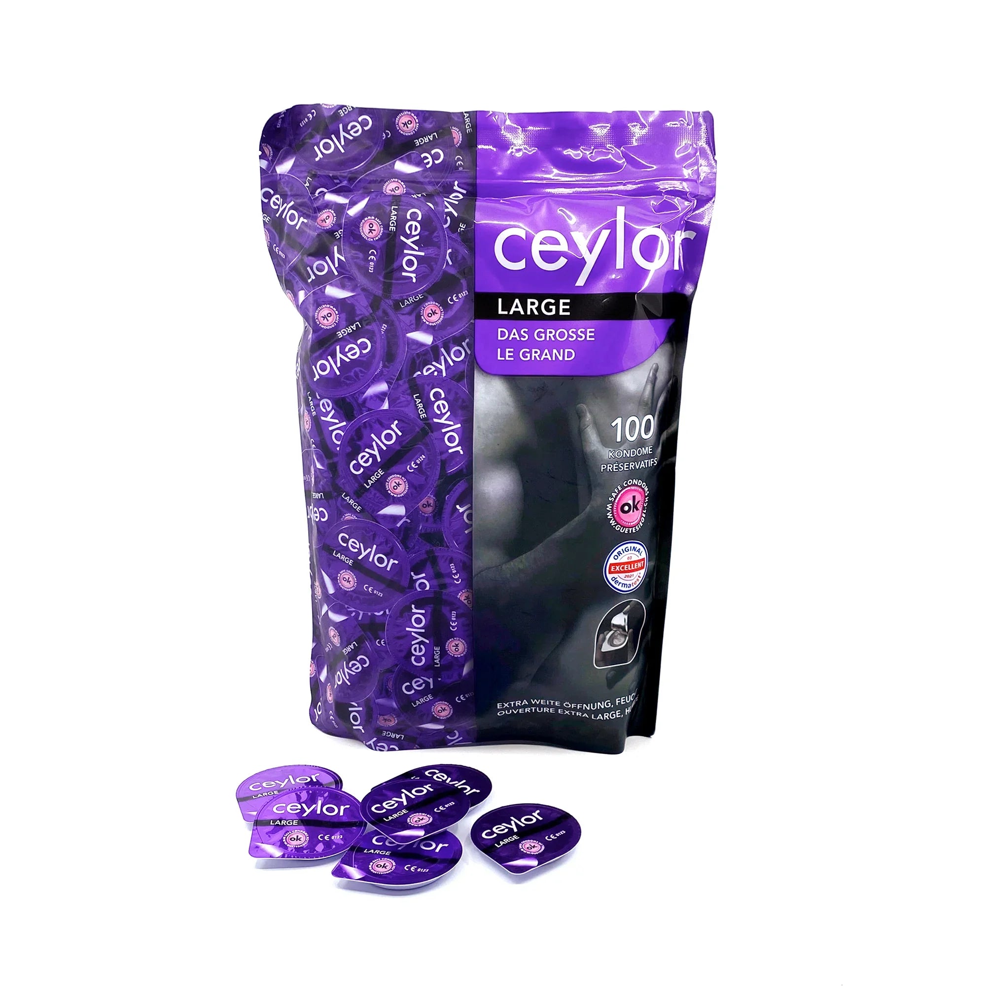 Préservatifs en latex de caoutchouc naturel « Large » (55 mm/100 pces) de Ceylor