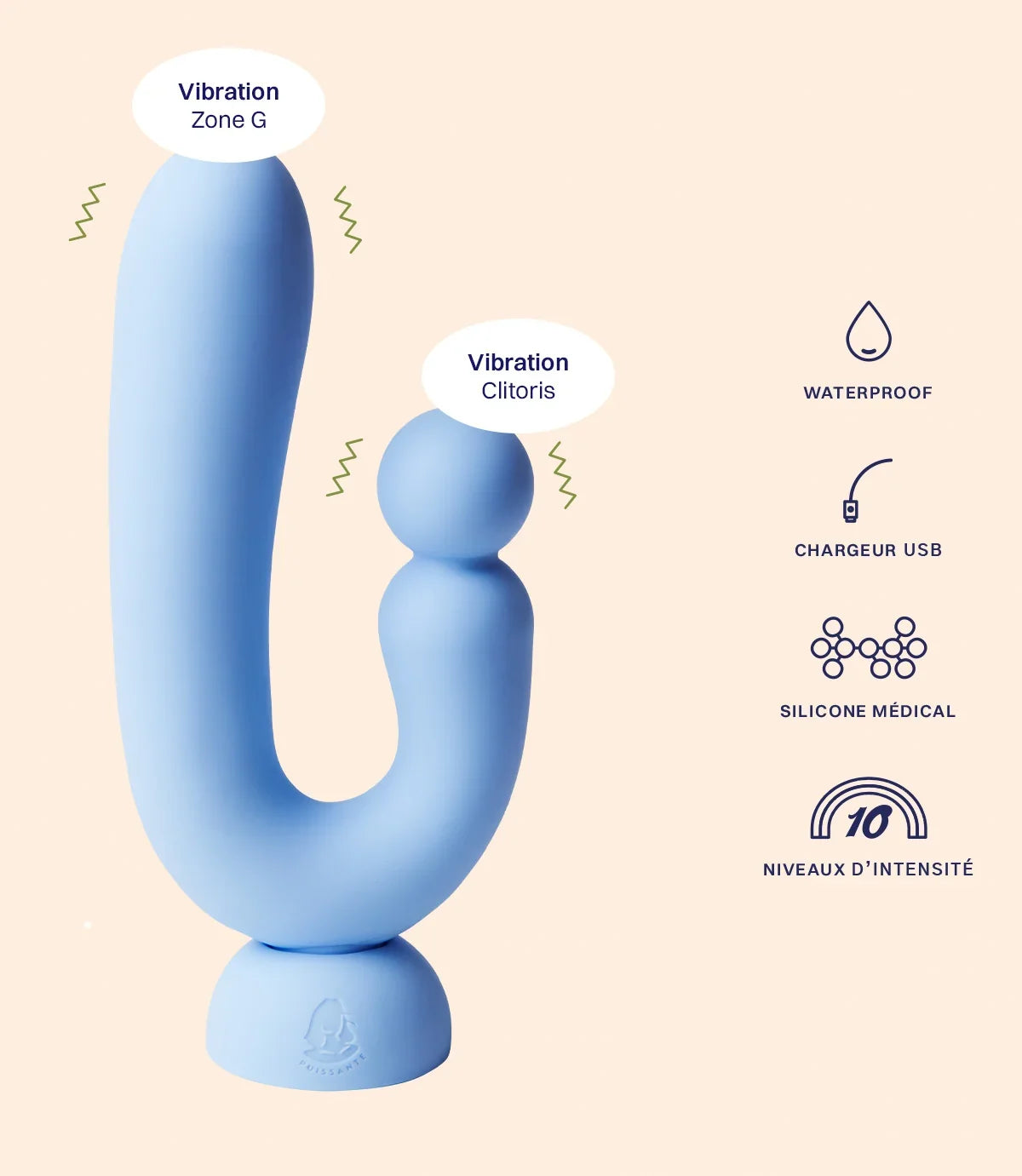 Blauer Vibrator mit G-Zone- und Klitorisvibration, wasserdicht, USB-ladbar, medizinisches Silikon, 10 Intensitätsstufen