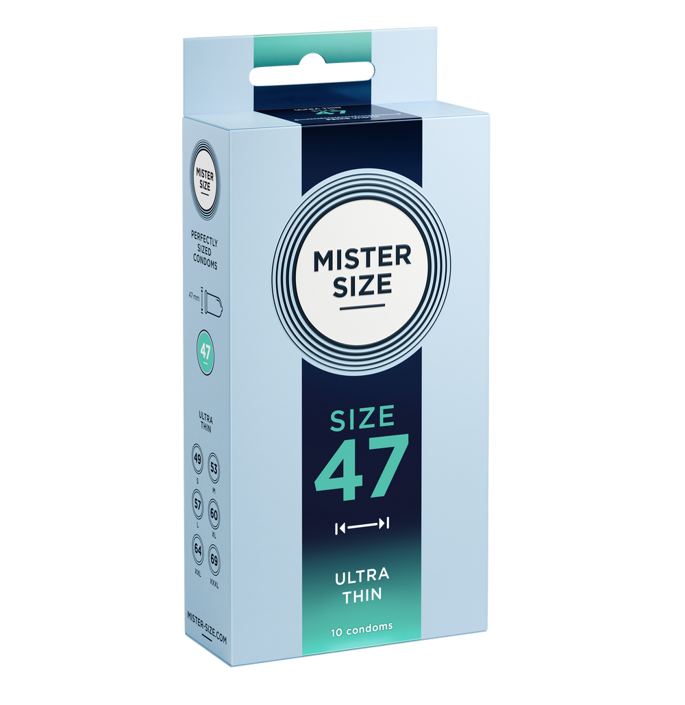 Condoms made of natural rubber latex - extra fine & realistic (Ø 47mm/10 pcs.) from Mister Size