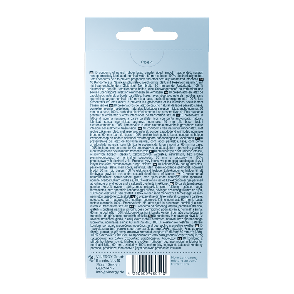 Préservatifs en latex de caoutchouc naturel - extra fin et tactile (Ø 60mm/10pcs.) de Mister Size