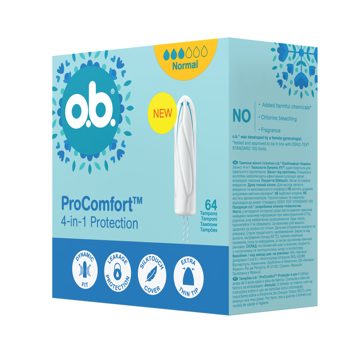 Tampons "ProComfort® Normal 64 Stück" – 4-in-1-Schutz von o.b.®