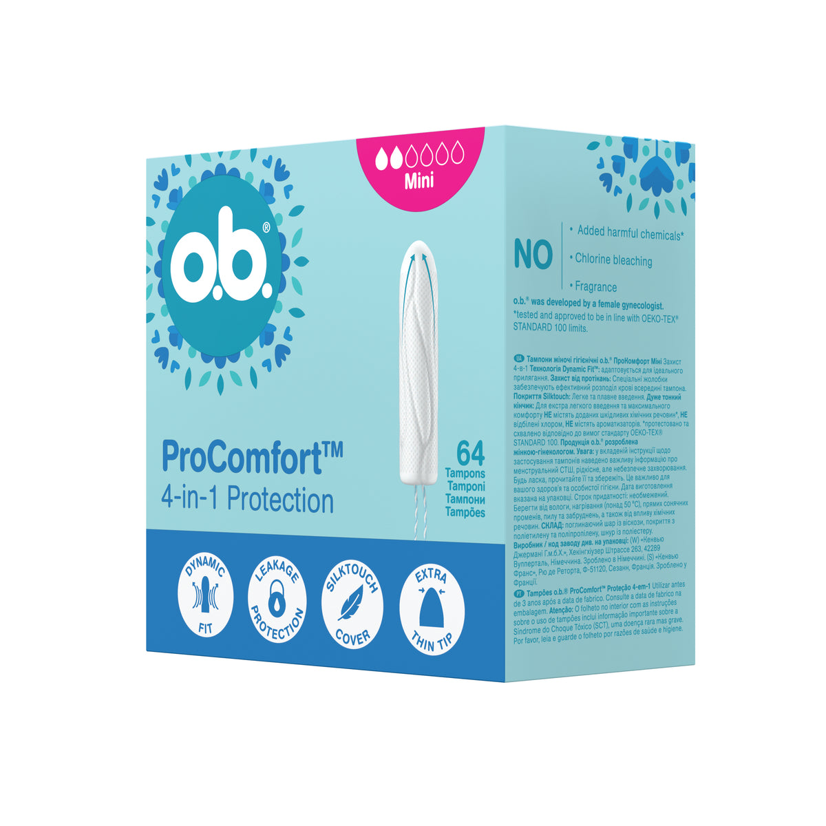 Tampons « ProComfort® Mini 64 pièces » – Protection 4-en-1 d'o.b.®