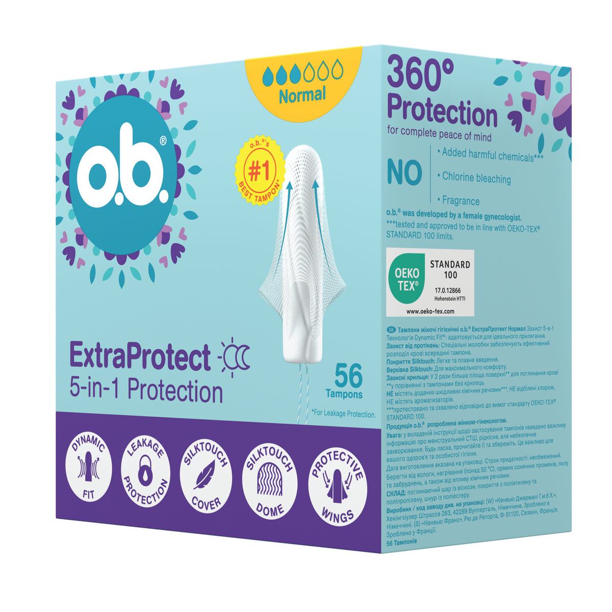 Tampons « ExtraProtect Normal 56 pièces » – Protection 5-en-1 d'o.b.®