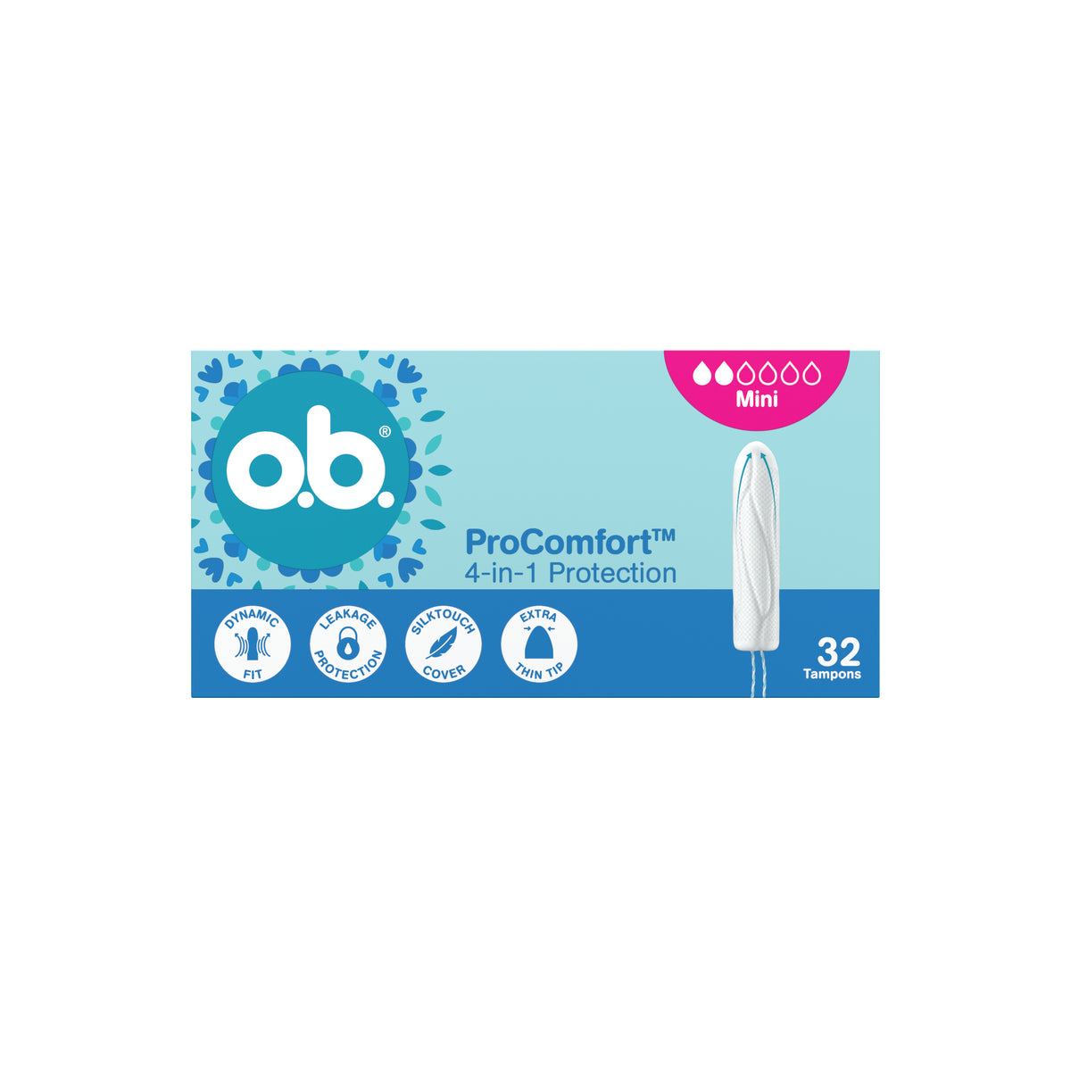Tampons « ProComfort® Mini 32 pièces » – Protection 4-en-1 d'o.b.®