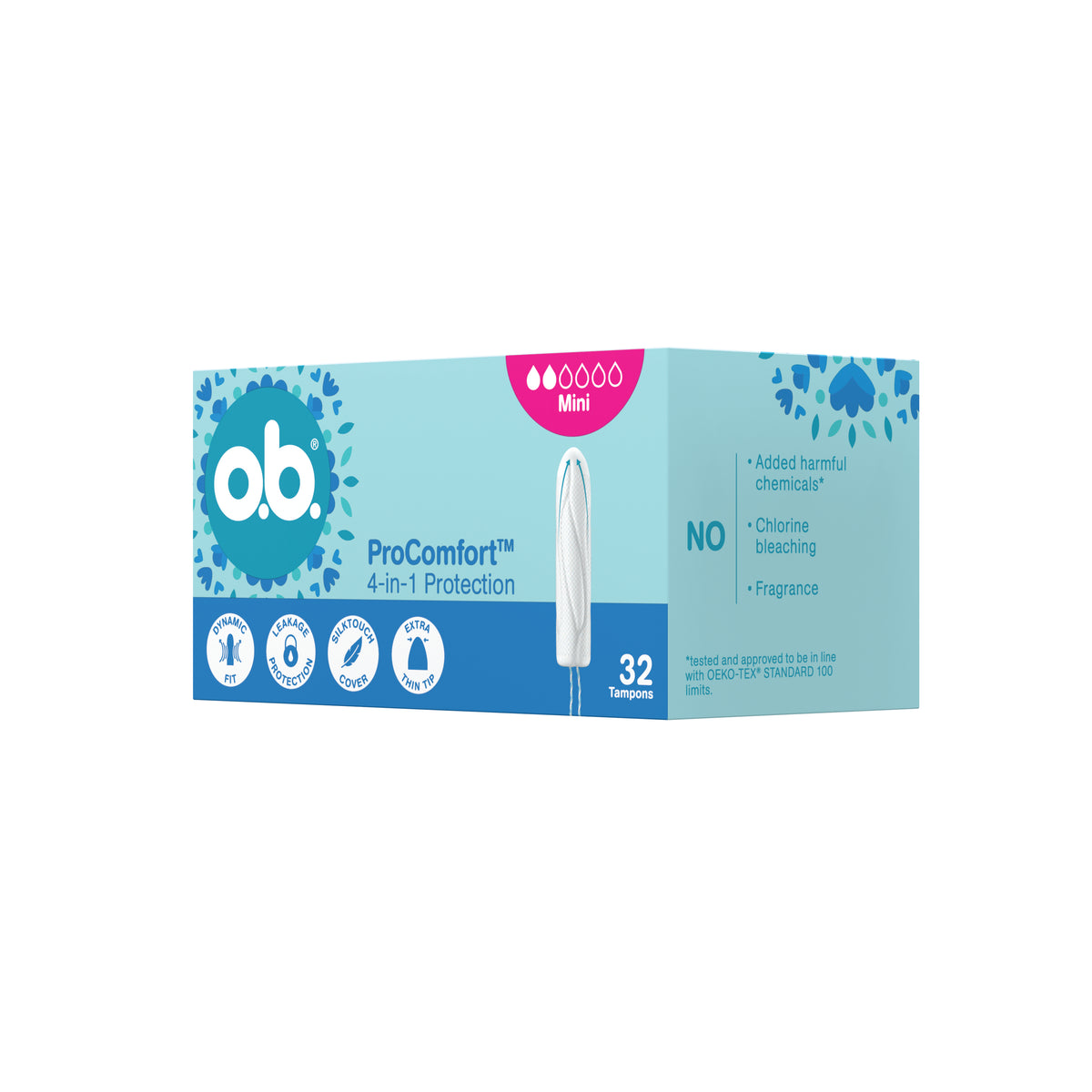 Tampons « ProComfort® Mini 32 pièces » – Protection 4-en-1 d'o.b.®