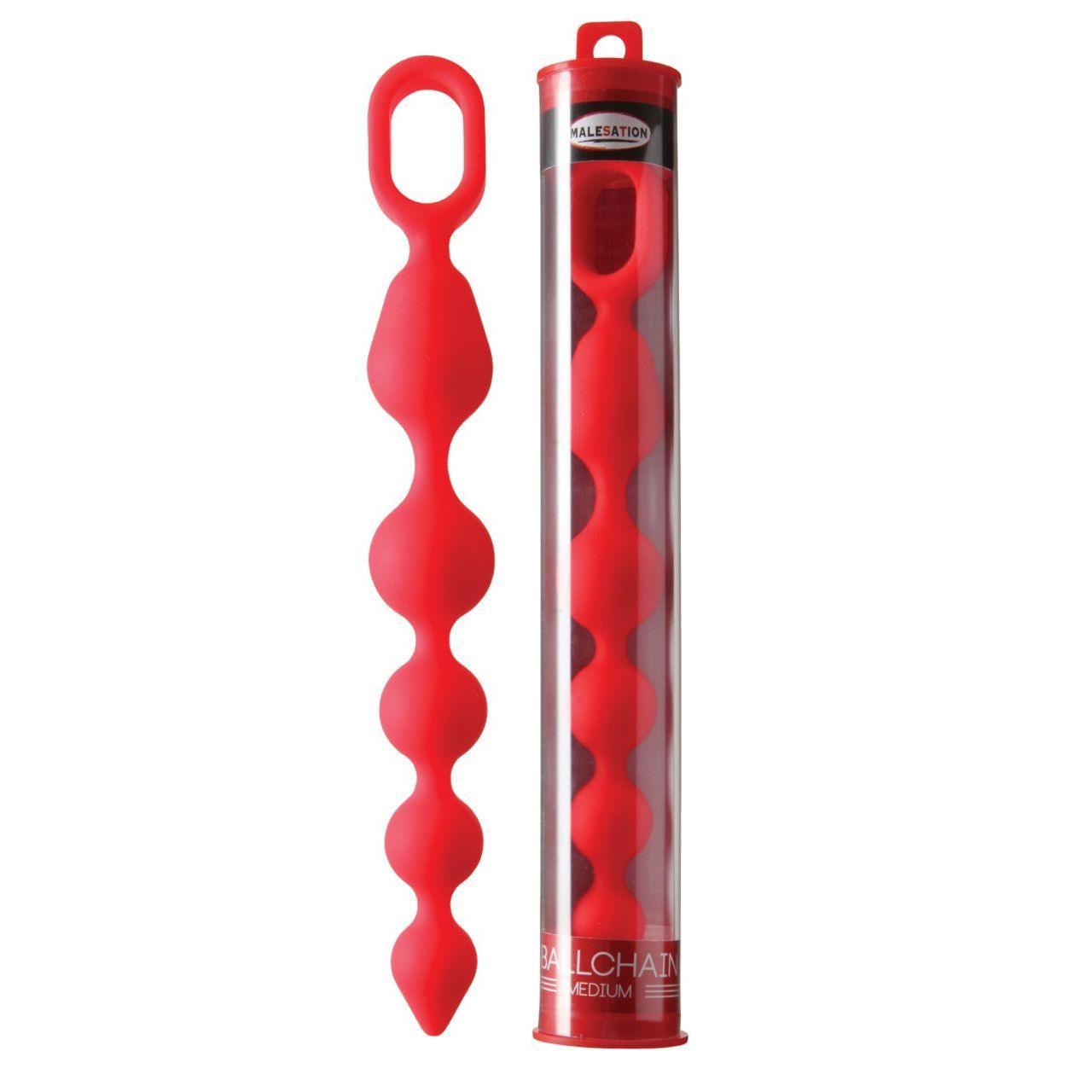 Analkette "Ballchain medium" aus Silikon - mir Rückzugsschlaufe 21.8 cm (rot) - loveiu.ch