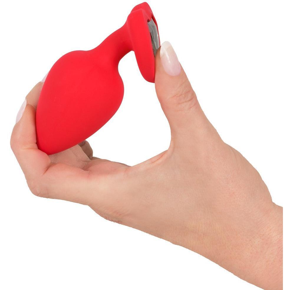 Analplug Heart "L Plug" aus Silikon - mit Schmuckstein Ø 4.1 cm (rot) - loveiu.ch