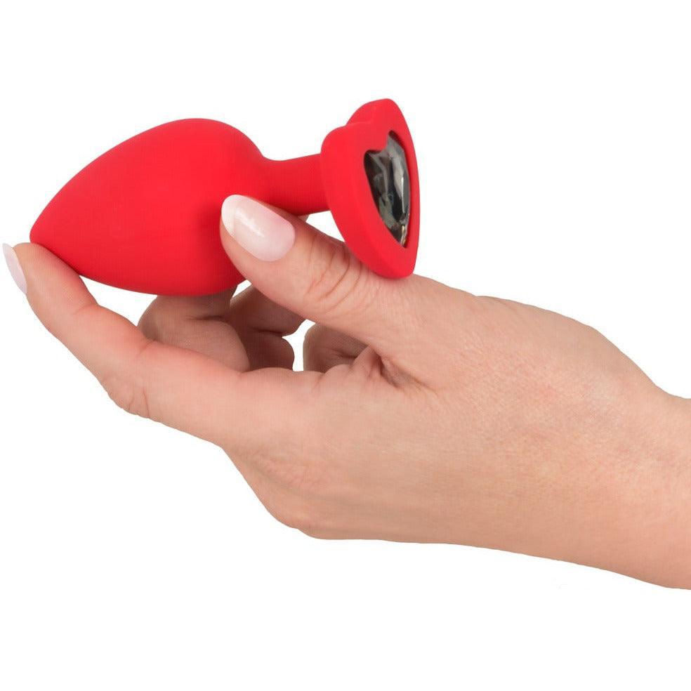 Analplug Heart "L Plug" aus Silikon - mit Schmuckstein Ø 4.1 cm (rot) - loveiu.ch